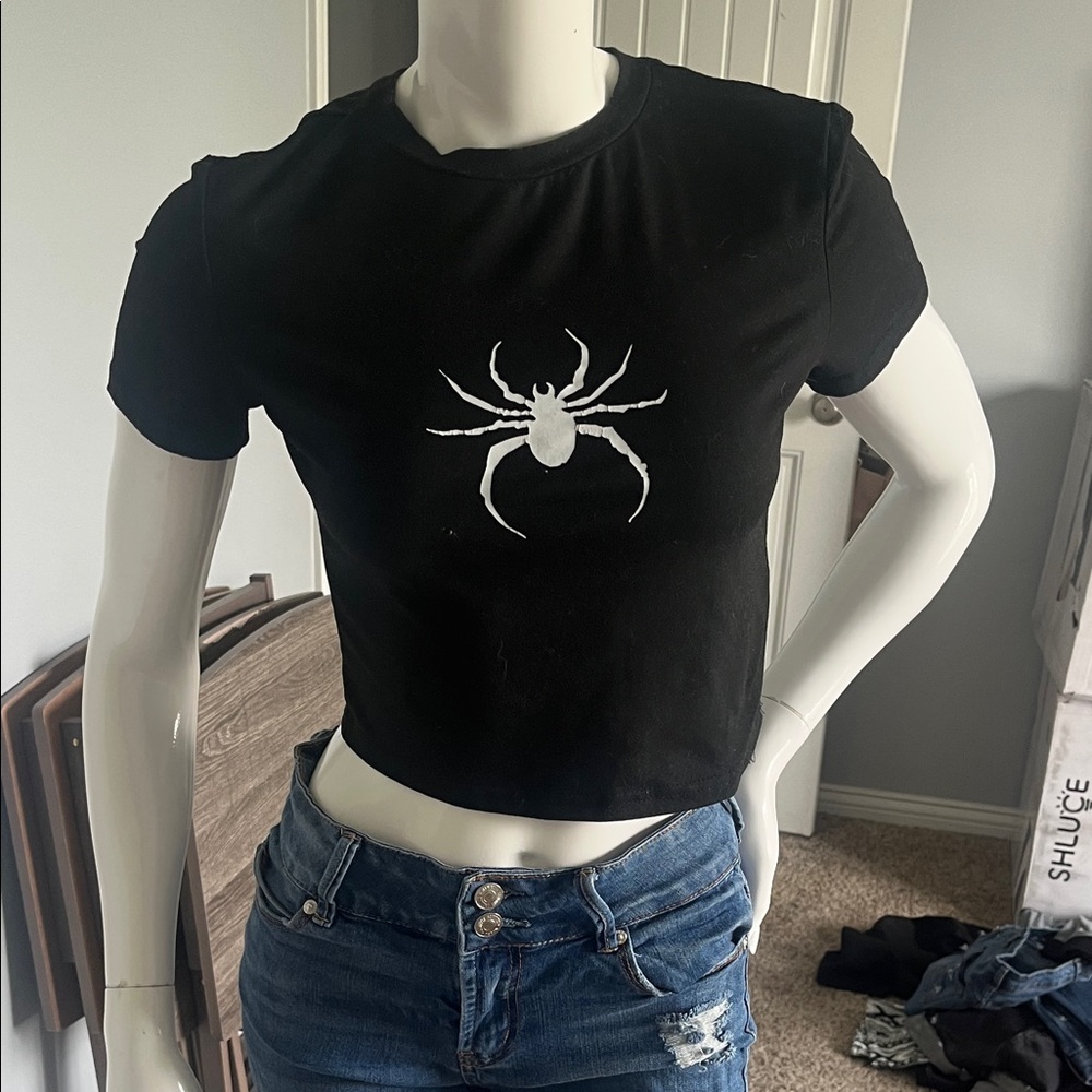 Black Spider Graphic Crop Top